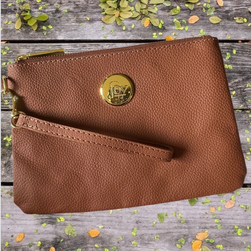 Joy Mangano Brown Pebbled Leather Wristlet NWOT